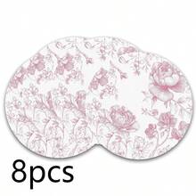 Manteles individuales redondos con borde ondulado y diseño floral rosa, 1/2/4/6/8/300 piezas. 2 diseños florales rosas: flor de cerezo con textura 3D y arte lineal de peonía bocetada. Tejido de poliéster, resistente al calor/resistente a las manchas/impermeable, lavable y duradero, adecuado para la decoración de la mesa. - Multicolor - Ver 13