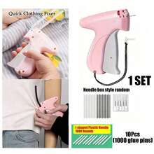 1 Set Fine Sewing Gun For Clothing, Micro Mini Sewing Label Gun For Clothing, Quilting Binding Tool, Fast Sewing Gun With 6 Fine Needles And 1000 Fasteners - Available In 2 Sets (A: 1 Set Label Gun, B: 1000 Separate Glue Needles) - Multicolor - View 2