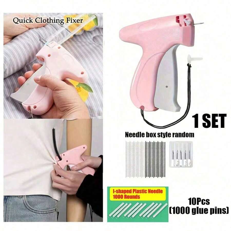 1 Set Fine Sewing Gun For Clothing, Micro Mini Sewing Label Gun For Clothing, Quilting Binding Tool, Fast Sewing Gun With 6 Fine Needles And 1000 Fasteners - Available In 2 Sets (A: 1 Set Label Gun, B: 1000 Separate Glue Needles)