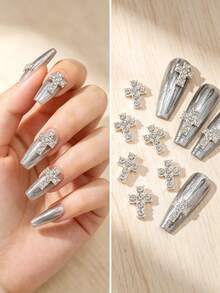 10 pièces/20 pièces Décoration d'ongles style punk en alliage de croix, accessoires de gemmes d'ongles 3D brillantes de style européen et américain, décoration d'ongles faux strass Y2K, accessoires de décoration DIY multifonctionnels, fournitures d'art d'ongles d'été, breloques d'ongles - Multicolore - Voir 13