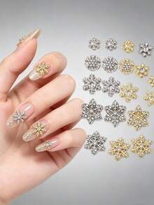 30 Stück/Box Punk-Stil Legierung Schneeflocken Nagelkunst Dekoration, Europäischer & Amerikanischer Stil 3D Strass Glitzer Schneeflocken Nagelsteine, Y2K Strass Kunstnägel Nagelkunst Zubehör, Multifunktionale DIY Dekorationszubehör, Sommer Nagelkunst Zubehör Nagelcharms - Verschiedenfarbig - Übersicht 4
