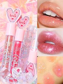 USHAS Aceite de Labios con Perlas Brillantes, Aceite de Labios Hidratante No Pegajoso con Brillo Voluminizador y Micro-Brillo, Textura de Gelatina de Cristal, Se Puede Usar Solo o Capas Sobre el Lápiz Labial, Adecuado para el Maquillaje Diario de la Mujer como Regalo - #04 Rosa Brillante - Ver 4