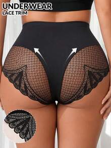 Rosiemei 1pc Plus Size High Waist Seamless Lace  Pants, Butt Lifting Shaping Panties, Large Triangle Underwear, Body Shaping - Black - View 6