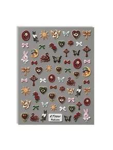 Vintage Baroque Embossed Nail Art Stickers, One Style With White Rabbit, Clock, Rose, Heart, Bow, Sun Designs, Another Style With Angel, Cat, Rose, Swan, Heart, Bowknot Designs, Suitable For French Court, Dark Fairy Tale, Lolita, Halloween, Vintage Wedding Nail Styles, Self-Adhesive Ergonomic Fit Resistant To Peeling, Best Choice For Women And Girls DIY Nail Decoration, Professional Nail Salon Craft Accessories - Multicolor - View 12