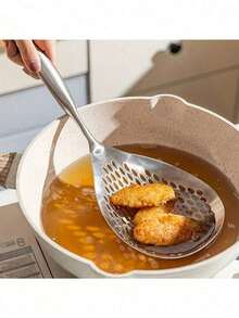 1pc Large Stainless Steel Strainer, Heat-Resistant (662°F) Material, Ergonomic Handle And Fine Mesh, Suitable For Frying, Hot Pot, Cooking And Baking, Restaurant And Home Kitchen Tool, Durable And Practical Kitchen Accessory - Multicolor - View 4
