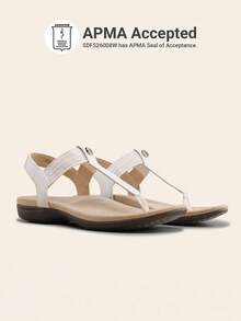 Women's Arch Support T-Strap Sandals Comfortable Orthotic Flat Sandals Thong Sandals For Casual Summer Walking - 白色 - 查看 6