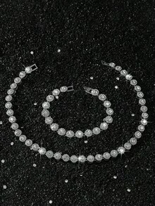 1 Set Collar y Pulsera de Hombre con Cadena de Diamantes Redondos de Cristal - Estilo A - Ver 15