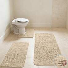 3-Piece Soft Cashmere Fleece Bathroom Rug Set, (16x32in,16x24in,16x20in) 3PC Comfy Non Slide Memorys Foam Bath Mat Absorbent Bath Rug Perfects For Bathroom Laundry Room Mat Bathroom Mat Bathroom Accessories - 3pcs Khaki - View 2