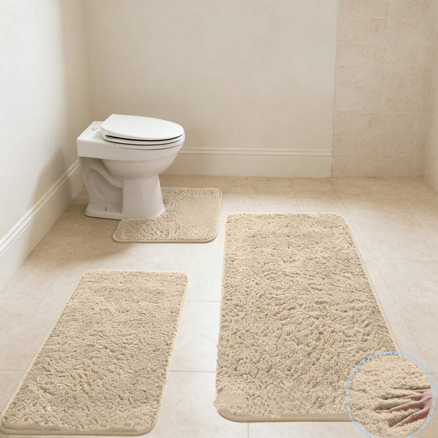 3-Piece Soft Cashmere Fleece Bathroom Rug Set, (16x32in,16x24in,16x20in) 3PC Comfy Non Slide Memorys Foam Bath Mat Absorbent Bath Rug Perfects For Bathroom Laundry Room Mat Bathroom Mat Bathroom Accessories