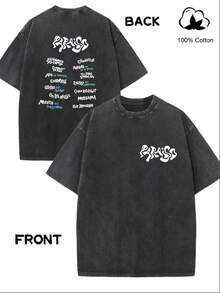 festival outfit mujerTrendy Vintage Washed Graphic T-Shirt for Men, Featuring a Popular Gothic Hip Hop Style with Short Sleeves, Perfect for a Cozy Aesthetic - nero - Visualizzare 1
