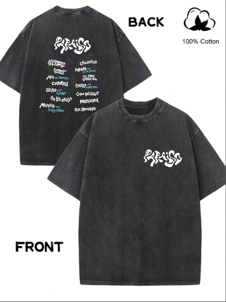 festival outfit mujerTrendy Vintage Washed Graphic T-Shirt for Men, Featuring a Popular Gothic Hip Hop Style with Short Sleeves, Perfect for a Cozy Aesthetic - nero - Visualizzare 1