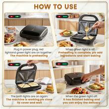 SUPERLEX 750W Sandwich Maker, Deep-Grooved Toaster,  Non-Stick Coating Heating Plate, Removable Deep-Grooved Baking Tray For Easy Cleaning, LED Indicator Light, Cool-Touch Handle And Non-Slide Bottom Feet, Fast Heating, Essential For Breakfast And Aftern - 英規插(220-240V) - 查看 9
