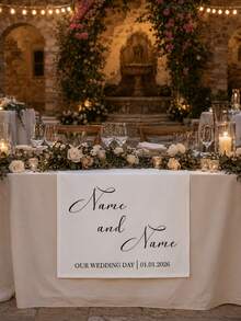 Customized Wedding Table Runner, Suitable For Sweetheart Table Decoration, Customizable Name, Perfect For Newlywed Table Decor And Coordinated Venue Setup, Creating Sweet Romantic Event Details And Customized Wedding Display - White - View 9
