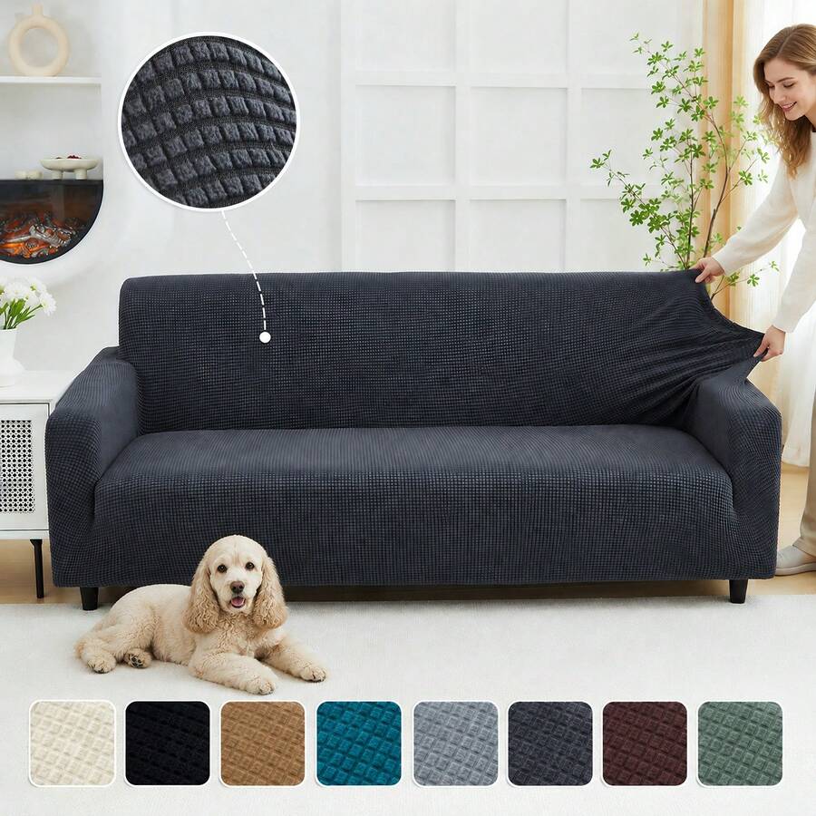 1 pieza Funda de sofá de terciopelo de maíz, funda elástica de felpa suave para sofá, resistente a arañazos de gato y pelo de mascota, protector de muebles lavable con protección completa antideslizante para 1-4 plazas para decoración del hogar - Funda de sofá de vellón de maíz - Ver 1