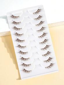 MAANGE 10 pares de pestañas postizas de estilo zorro de media mirada con tallo transparente, 4-14mm, aspecto natural de raza mixta, estilo de dibujos animados, pestañas postizas cortas y suaves de pelo de visón sintético 3D, pestañas postizas ligeras y esponjosas de estilo cruzado, que agrandan los ojos y alargan las colas de los ojos, adecuadas para uso diario, viajes de mujeres, fiestas, trabajo y otras ocasiones, pestañas postizas, pestañas postizas en tira - Marrón - Ver 11