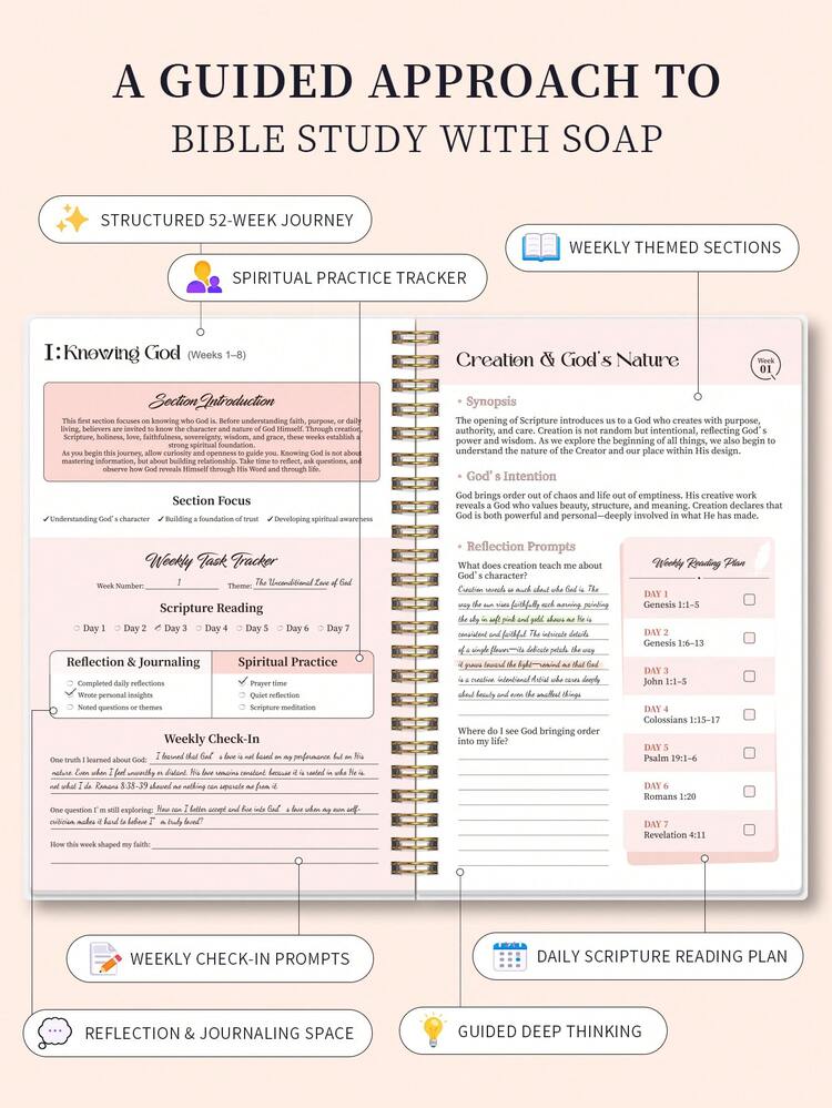 BUBU Bible Study Guided Journal & Daily Reading Plan: 5.6" X 8.3" Spiritual Daily Bible Study Planner For Women Men, Bible Study Kits,School Supplies Office Supplies Desk Accessories Christian Gifts Christmas Gifts Bible Study Materials - Bible - View 5