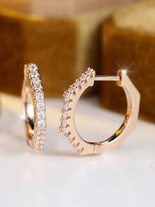 1 Pair Of Minimalist, Symmetrical Half-Circle Zirconia Earrings With Polygonal Geometric Design - Versatile, Everyday Earrings Perfect For Commuting - Yellow Gold - View 4