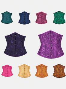 Multi-Color Optional Jacquard Corset, Front Closure & Back Tie Design, Retro Palace Style, Suitable For Daily Wear, Party, Halloween - Multicolor - View 9