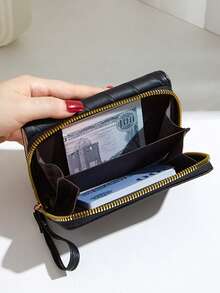 New Korean Style Minimalist Portable Multi-Slot Cute Coin Purse Unisex Three-Fold Short Wallet - Black - View 4