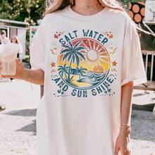 Salt Water And Sun Shine Shirt, Summer Shirt, Retro Beach Shirt, Tropical Shirt, Seashells Shirt, Sunshine Shirt,Summer T Shirts,Tops For Women - Baby Blue - View 5