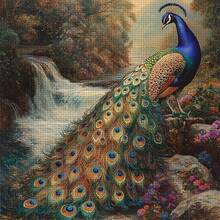 1 Set 36*36cm/14.17*14.17inch Peacock Cross Stitch Kit (Semi-Finished), DIY Art Needlework Material, 11CT Cross Stitch Decorative Painting, Creative Handmade Gift. Full Set Home Decor Printed Cross Stitch Craft, Suitable For Home Decor Knitting Art. Frame Not Included - Peacock - View 13