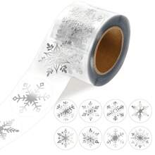 500 Stück transparente Gold & Silber Schneeflocken Doodle Rollenaufkleber, 1 Zoll rund, 8 Arten von Gold & Silber Schneeflocken, doppelt transparentes Material, Neujahr Weihnachts Feiertag Party Umschlag Magazin Dekoration DIY Zubehör, PVC selbstklebende Versiegelungsaufkleber - Transparente Schneeflocken - Übersicht 10