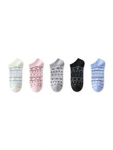 ZUJO 5 pares de calcetines cortos de mujer con patrón de rayas, lazos y corazones, suaves, transpirables y amigables con la piel, adecuados para uso diario en primavera, otoño y verano - Multicolor - Ver 6