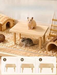 1/2pcs 2-Tier Climbing Platform Landscape Decor Hamster Hideout Quail Digging House Solid Wood Desktop Pet Toy Natural Wood Color Suitable For Hamster, Gerbil, Mouse, Rat Animal Cage Accessory Wooden Platform Playground - A - View 1