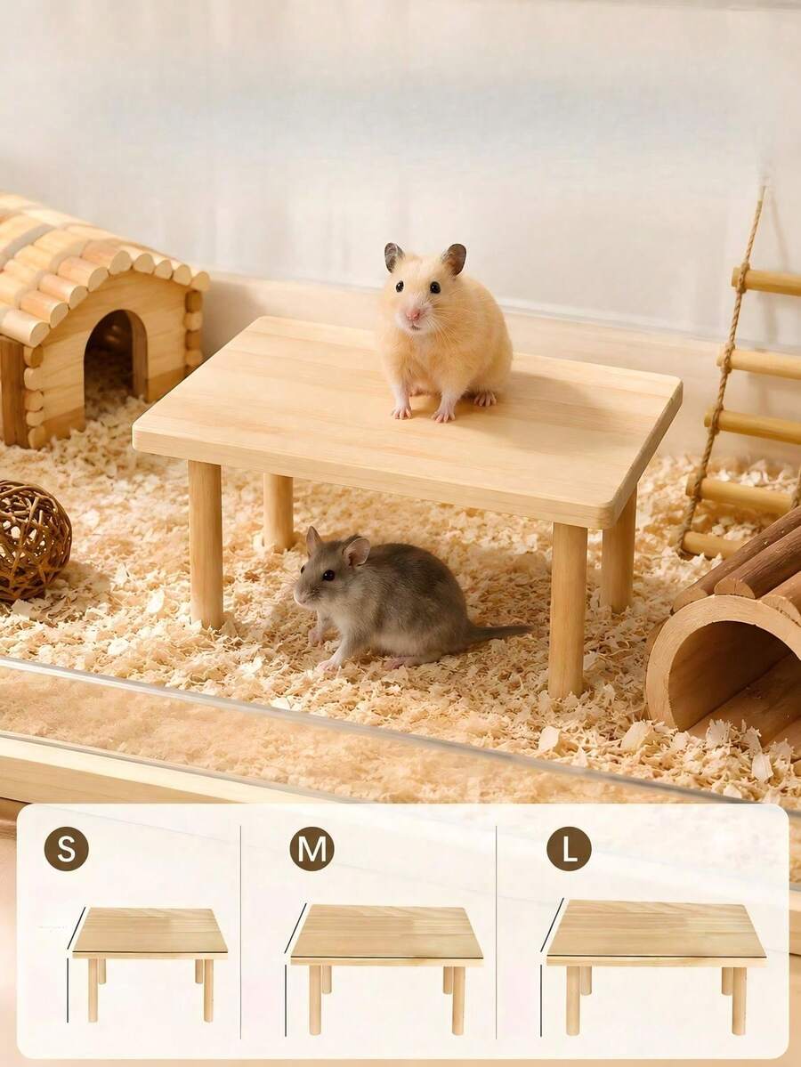 1/2pcs 2-Tier Climbing Platform Landscape Decor Hamster Hideout Quail Digging House Solid Wood Desktop Pet Toy Natural Wood Color Suitable For Hamster, Gerbil, Mouse, Rat Animal Cage Accessory Wooden Platform Playground - A - View 1