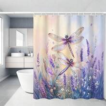 1 Stück Aquarell Lavendel Libelle Mehrgrößen Muster Duschvorhang Geeignet für Badezimmer Dekoration, Badezimmer Vorhang Leicht zu reinigen, exquisite Heimdekoration, Badezimmer Trennvorhang, dekorativer Duschvorhang, Badezimmer Zubehör Heimdekoration Geschenk inklusive 12 Haken - Verschiedenfarbig - Übersicht 9