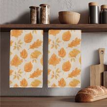2 pièces Serviettes de cuisine Imprimé feuilles d'automne tombées en microfibre, Style aquarelle 40*60cm Chiffon rectangulaire, Nappe, Serviette de main, Décoration de cuisine, Cadeau de pendaison de crémaillère pour les voisins, Serviettes de cuisine et chiffon, Décoration de la maison - Roux - Voir 6