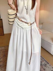 1pc Coffee Brown Polyester Fiber Women's Bohemian Handmade Woven Waist Rope - Coffee - View 5