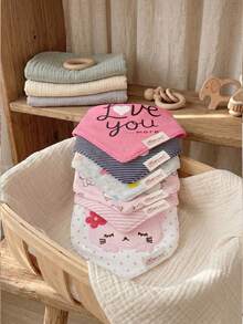 momscare 6pcs Baby Bibs, Soft Absorbent Baby Bibs, Suitable For Daily Use - Cute Design Exquisite Embroidered Baby Bandana Bibs Cute Printed Bibs - Multicolor - View 5