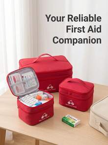 1pc Red, Navy Blue, Gray, Green Portable Double-Layer First Aid Kit, Epidemic Prevention And Health Kit, Household Life Saving Kit, Outdoor Emergency Epidemic Prevention And Storage Kit - Multicolor - View 6