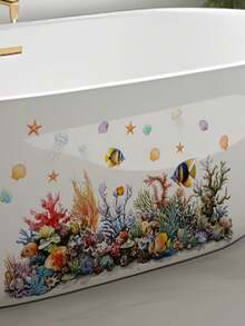 1pc Healing Ocean Style Wall Sticker Waterproof Moisture-Proof Removable Self-Adhesive PVC Sticker Bathroom Children's Room Baseboard Decoration Watercolor Underwater Coral Tropical Fish Cartoon Marine Life Wall Decal - Wall Stickers - View 12
