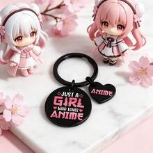 Llavero Exclusivo de Chica de Anime JUST A GIRL WHO LOVES ANIME Etiqueta de Acero Inoxidable Negro + Colgante de Corazón Regalo para Amantes del Anime Mercancía de Anime Colgante Adecuado para Estudiantes/Fans del Anime - Llavero de anime - Ver 3