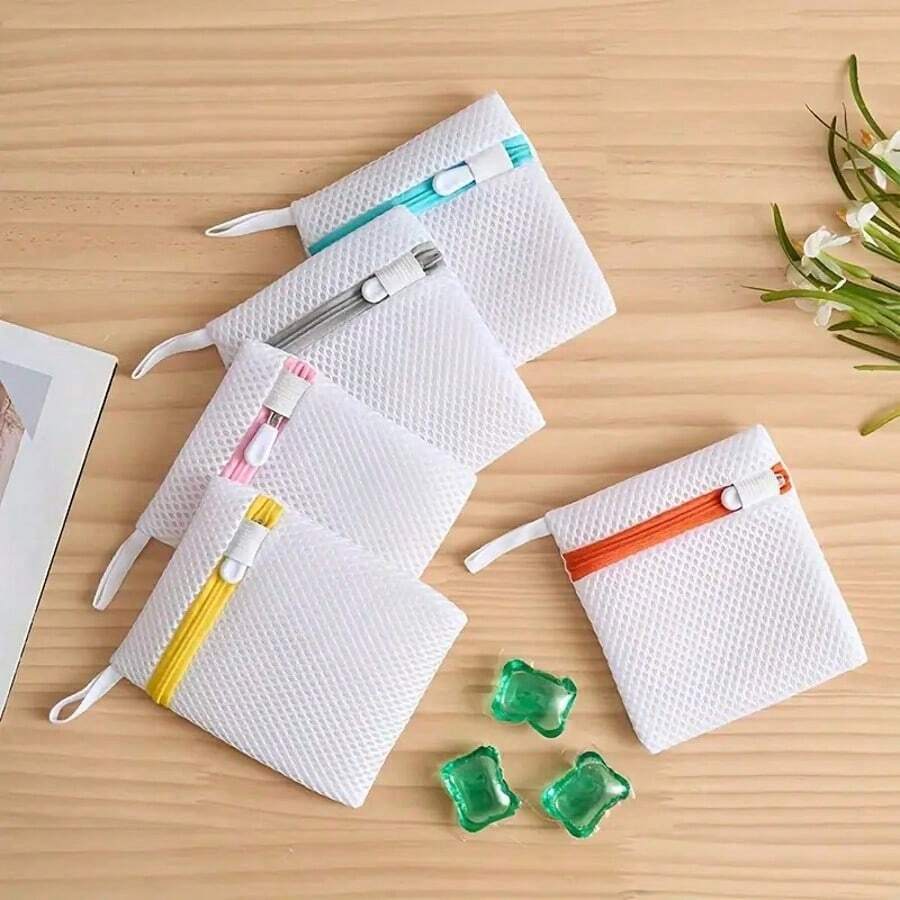 1/3/5pcs Mini Laundry Bag Set For Washing Machine, Polyester Mesh Material With Secure Zipper Closure, Transparent Design, Suitable For Laundry Beads, Scented Beads, Magnesium Soaking Bags And Salad Ingredients, Protects Clothes, Convenient Storage - A - View 1