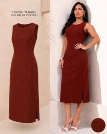 Women's Midi Dress Elegant Casual Buttons Front Simple Button - 亮橙色 - 查看 1