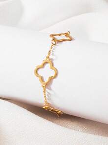 1 pieza Pulsera minimalista de trébol de cuatro hojas de la suerte, joyería elegante y dulce de flor de cuatro hojas estilo francés (Caja de regalo no incluida) - Estilo 4 - Ver 2
