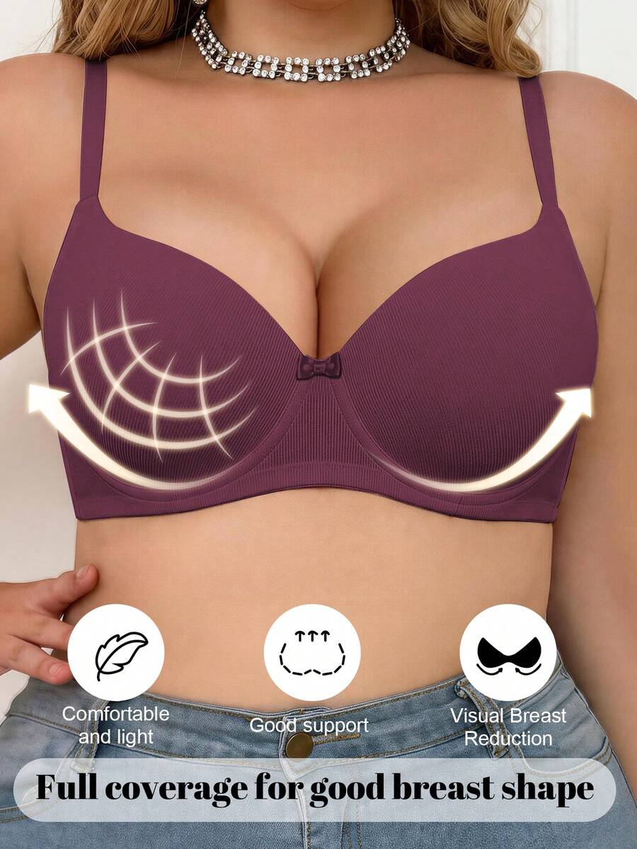 mimilemon Plus-Size Women's Bra, With Underwire, Comfortable And Supportive. - Purple - View 1