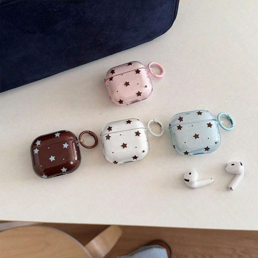 Cute Minimalist Star Pattern Bluetooth Earphone Protective Case, Cute Minimalist Four-Color Star Carabiner, Suitable For Pro 3/Pro 2/Pro 4/3/2, Fashionable Women's Earphone Protective Case, Minimalist Earphone Protective Case, Apple Earphone Protective Case, Apple Earphone Case, Spring Gift - Multicolor - View 1
