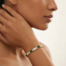 MDFUN 18 Karat vergoldetes Armband mit weißen und grünen kubischen Zirkoniasteinen, modisches und vielseitiges CZ-Ketten-Armband, Schmuckgeschenk für den täglichen Gebrauch - Gold - Übersicht 2