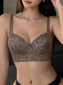DAZY Bra Renda Seksi Peach Girl Warna Cokelat Mocha, Bra Nyaman untuk Wanita yang Memberikan Dukungan dan Mengangkat - Mocha Brown - View 4