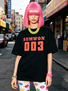 Women's Summer Loose Casual-Shirt, Soft Cotton Round Neck Short Sleeve Tops, Vintage European American Street Style. - Black - View 1