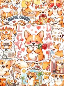 Waterproof Cute Corgi Stickers 50Pcs, Cartoon Welsh Puppy Vacation Funny Text Vinyl Decals For Bottle Notebook Skate DIY Craft, Back To School - Multicolor - View 4