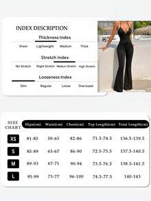 Black Velvet Halter Neck Deep V Lace-Up Flare Leg Backless Jumpsuit, Country Concerts, Summer Parties, Vacations & Nightlife - Black - View 7