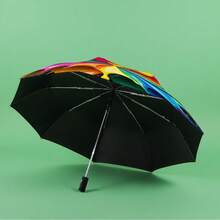 1pc Rainbow Folding Umbrella - Creative Colorful Fluid Design With Flowing Gradient Colors And Artistic Ink Splatter Effect, Flat Print Folding Umbrella, Lightweight And Portable, Travel Commute, Casual Daily Use, Commuting Accessory, Durable Canopy, Durable Plastic And Iron, Holiday Gift - Multicolor - View 6