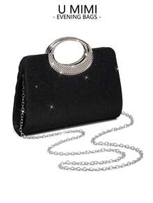 New European And American Style Women's Evening Bag, Glitter Material, Premium Niche Crossbody Bag, Wedding Season, Mother's Day Gift - Black - View 4