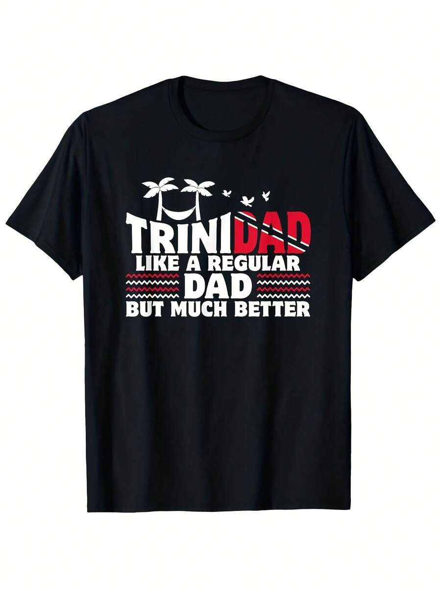 Men's Trinidadian Heritage Design T-Shirt - Funny Trinidadian Dad Slogan T-Shirt - Black With Red And White Lettering - Regular Fit, Short Sleeve, Round Neck - Cultivation Clothing - 黑色 - 查看 1