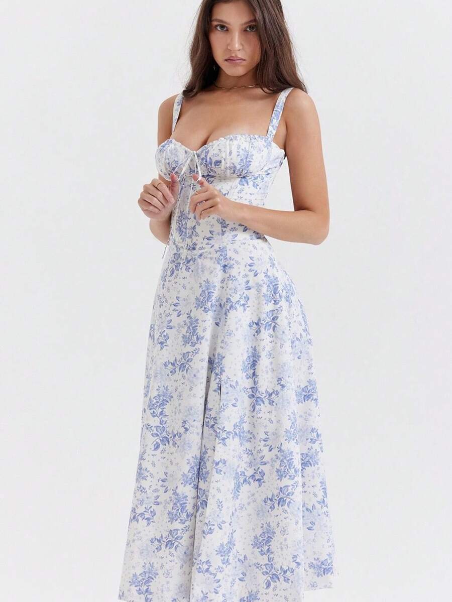 Strappy Dress With French Slit For Summer Vacation 2026 - 藍色 - 查看 1